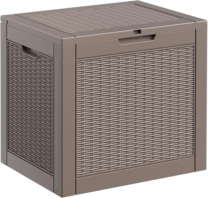 ROJIK Outdoor Storage Housing Deck Box - Waterproof Patio Furniture, Garden Tools, Cushions, Pool Accessories Storage Bench with Lockable Lid and Side Handles (Grey Rattan, 30 Gal) - Image 7