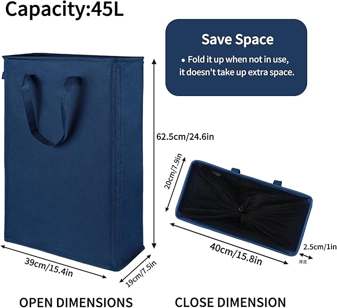 Odonata Slim Laundry Hamper Handles Collapsible Laundry Basket Thin Dirty - Image 2