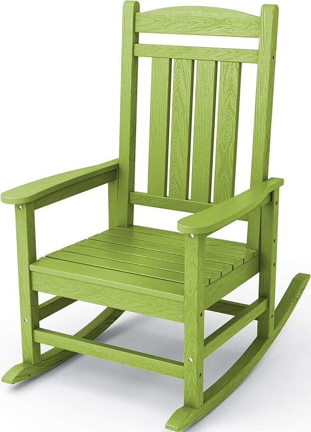 KINGYES HDPE Rocking Chairs Outdoor, Patio Rocking Chairs with 330lbs Support, Smooth Porch Rocker for Deck Lawn Yard, Pistachio Green by KINGYES