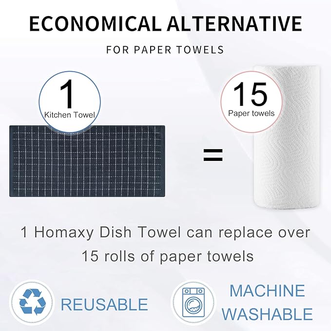 Homaxy 100% Cotton Terry Kitchen Towels, Checkered Designed, Soft and Super - Image 7