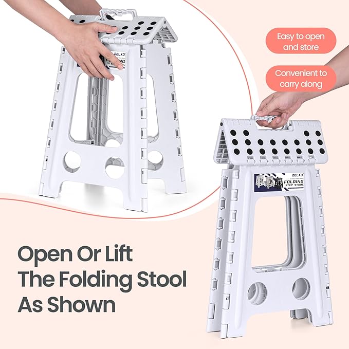 Delxo Folding Step Stool 17.5 Inch White Step Stools for Kids Foldable,Portable Collapsible Step Stool with Handle, Folding Stool for Kitchen Bathroom,Bedroom,Garden - Image 5