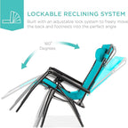 Best Choice Products Folding Zero Gravity Outdoor Recliner Patio Lounge Chair w/Adjustable Canopy Shade, Headrest, Side Accessory Tray, Textilene Mesh - Peacock Blue - Image 4