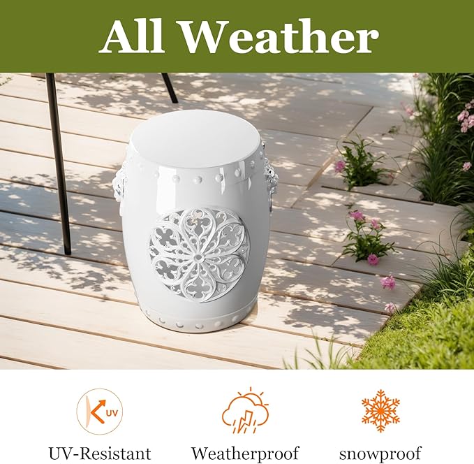 EFU Resin Garden Stool Indoor Outdoor,Decorative Antique Classic-Like Appearance, Waterproof UV Resistant Lightweight Sturdy,for Living Room, Garden Room, Patio(White) - Image 5