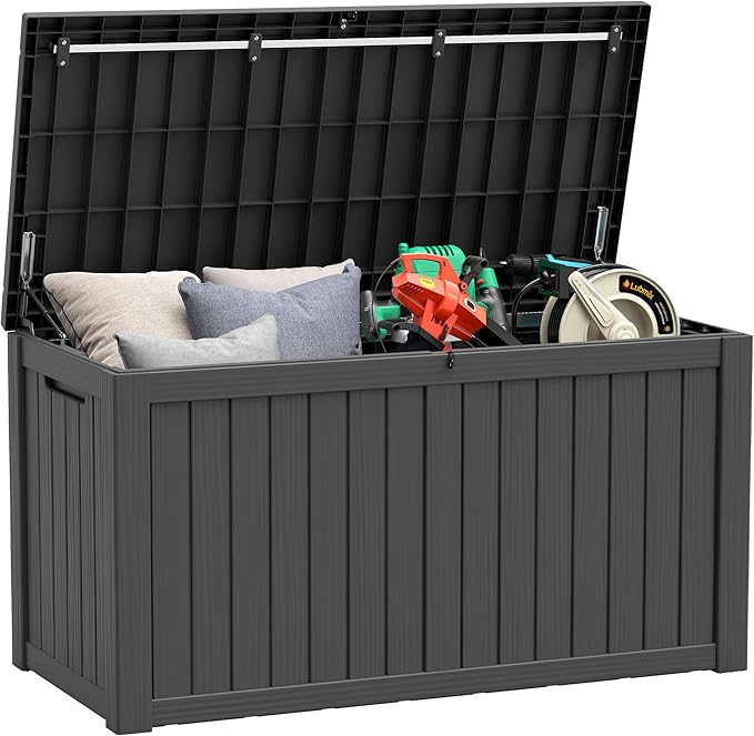 Outdoor Storage Box, Resin Deck Boxes Indoor and outdoor, Waterproof Storage Box Lockable Lid (Black,180 Gallon) by NBYSGO