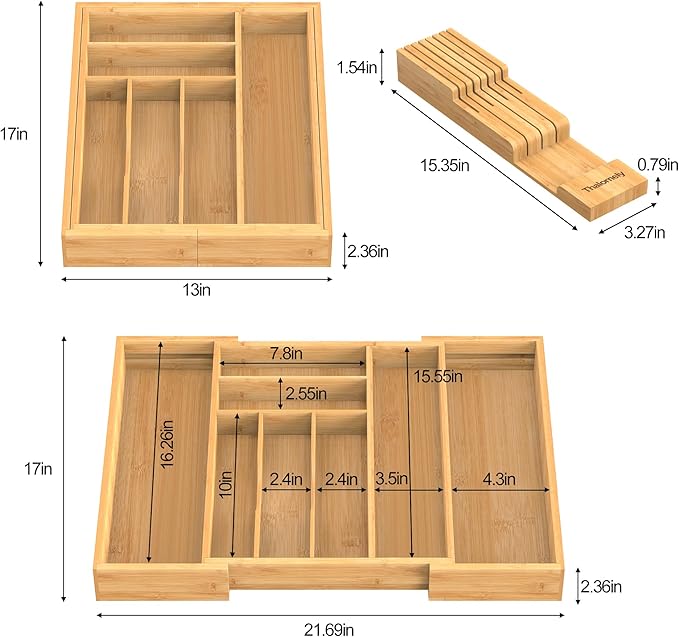 Bamboo Kitchen Drawer Organizer, Expandable Silverware Organizer - Image 4