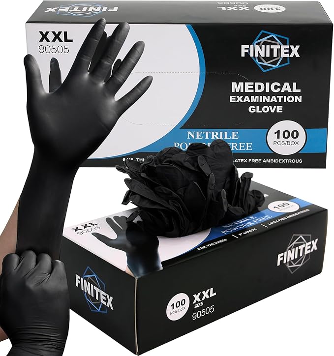 FINITEX Black Nitrile Disposable Medical Exam Gloves - Image 7