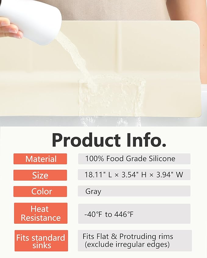 Kitchen Sink Splash Guard 18" Self-Draining Silicone Water Guard - Image 9