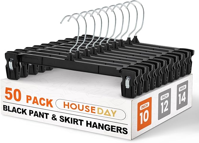 HOUSE DAY Black Pants Hangers 50 Pack, Skirt Hangers by HOUSEDAY