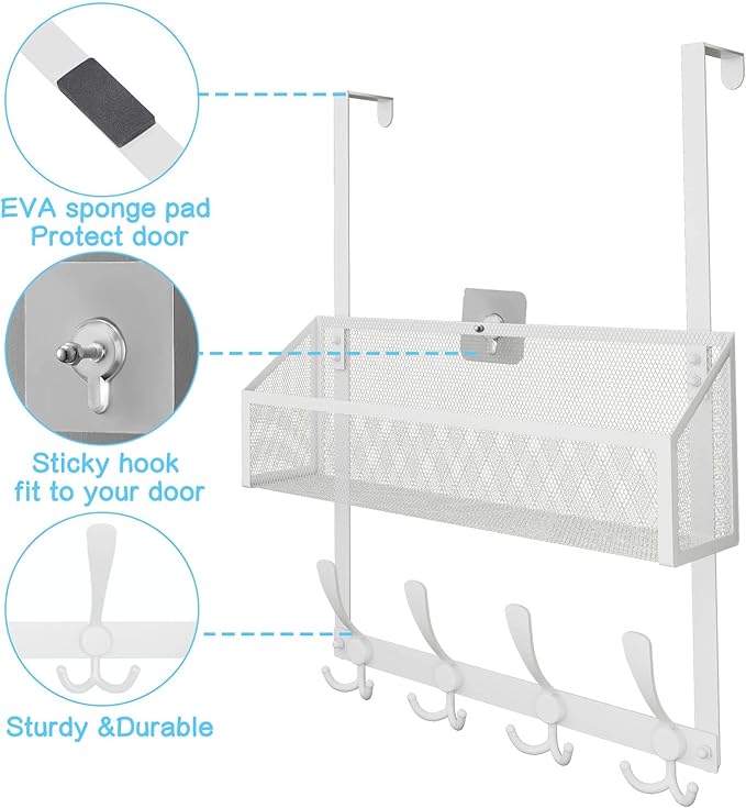 Over The Door Hooks Organizer, Coat Rack Over The Door Storage Hanger Towel Rack - Image 6