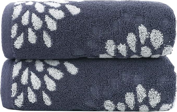 Pidada Hand Towels Set of 2 Hydrangea Floral Pattern 100% Cotton Absorbent Soft by Pidada