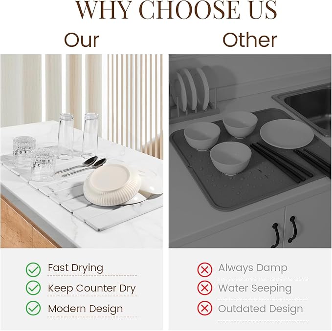 Large Stone Dish Drying Mats for Kitchen Counter 24"×16" Foldable Quick Dry - Image 7