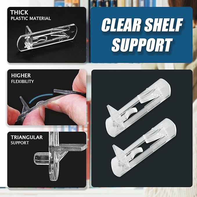 Biaungdo 12 Pcs Plastic Locking Shelf Support Pegs, 6mm Clear Cabinet Shelf - Image 4