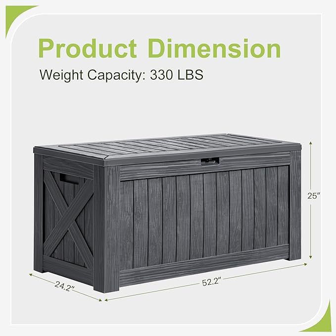 Greesum 120 Gallon Deck Box, Resin Outdoor Storage Container for Patio Furniture, Garden Tools, Pool Accessories, Weatherproof, Lockable, Gray - Image 6