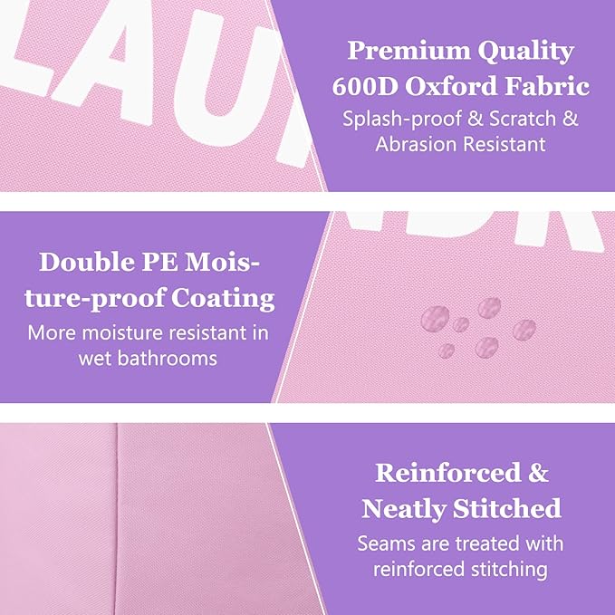 2Pcs 95L Purple + Pink Laundry Basket, Folding Laundry Hampers - Image 9