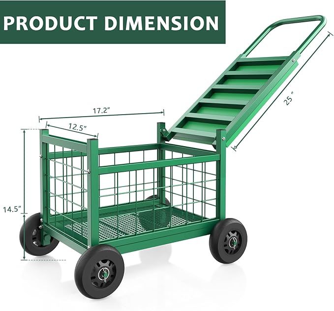 FLINTER Rolling Garden Work Seat with Wheels, Upgraded Heavy Duty Gardenning Cart with Seat - Garden Rolling Stools with Wheels for Seniors, Lawn, Patio & Backyard Gardening, Green - Image 7