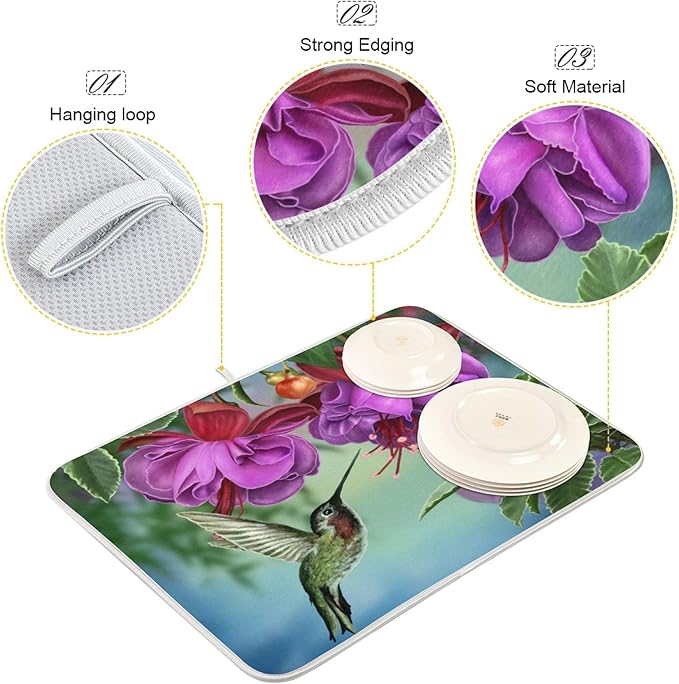 Spring Hummingbird Printed Dish Drying Mat - Image 3