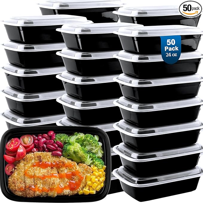 50 Pack Meal Prep Containers 24 oz, Leakproof Plastic Food Storage Containers by VIVIGU