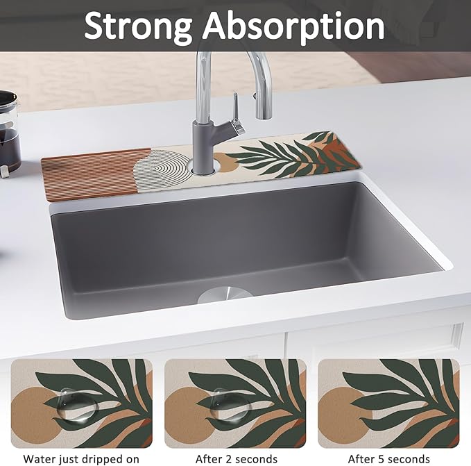 2PCS 24" X 5.5" Kitchen Sink Splash Guard Faucet Mat Boho Super Absorbent Fast - Image 3