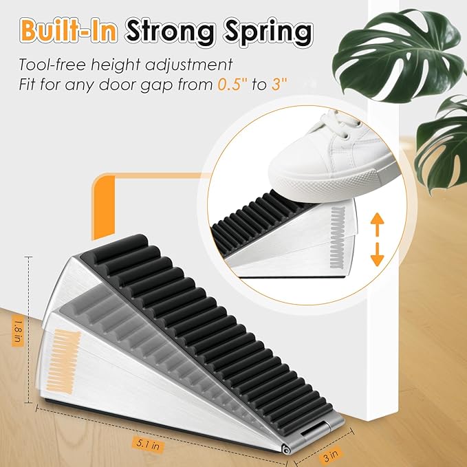 Heavy Duty Large Door Stoppers, Adjustable Spring Loaded Tall Doorstop Jammer - Image 4