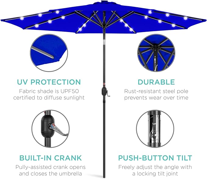 Best Choice Products 10ft Solar Polyester LED Lighted Patio Umbrella w/Tilt Adjustment and UV-Resistant Fabric - Image 5