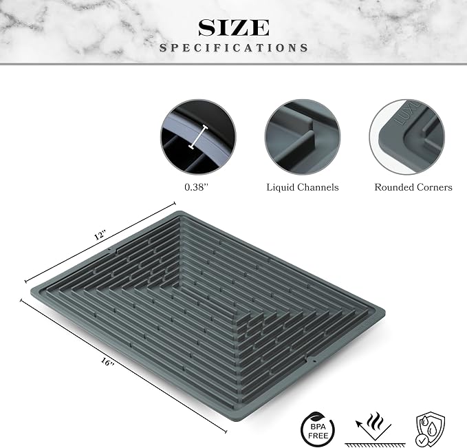 Extra Thick Silicone Dish Drying Mat 16"x12", grooves deeper – Quick Dry - Image 2