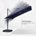 PURPLE LEAF 10 Feet Patio Umbrella with Base Outdoor Cantilever Solar Powered LED Square Umbrella Aluminum Offset Umbrella with 360-degree Rotation for Garden Deck Pool Patio Navy - Image 6