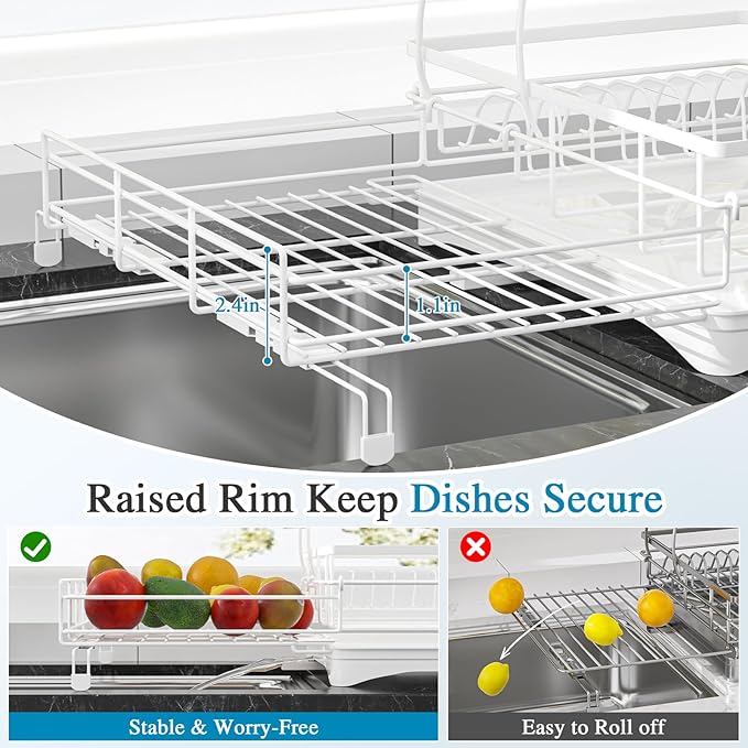 2 Tier Dish Drying Rack, Large Extendable Dish Racks - Image 7