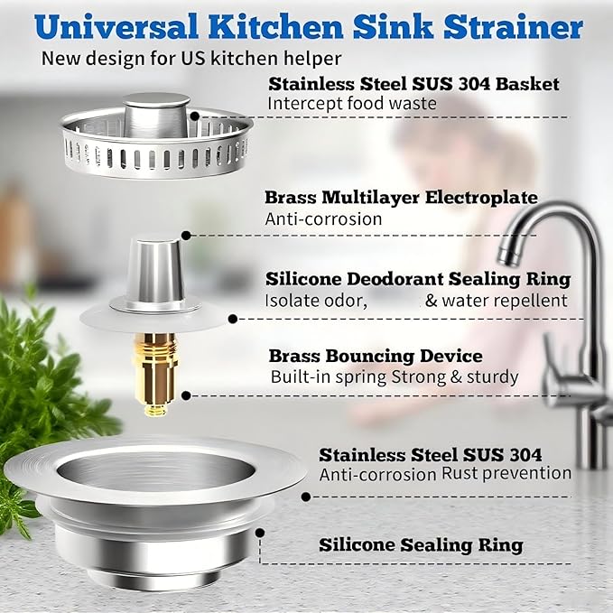 1Count 3-in-1 Kitchen Sink Drain Strainer & Stopper - Image 5