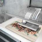 Winter Pine Cone Dish Drying Mat Holly Berries Dish Draining Mat Microfiber - Image 5