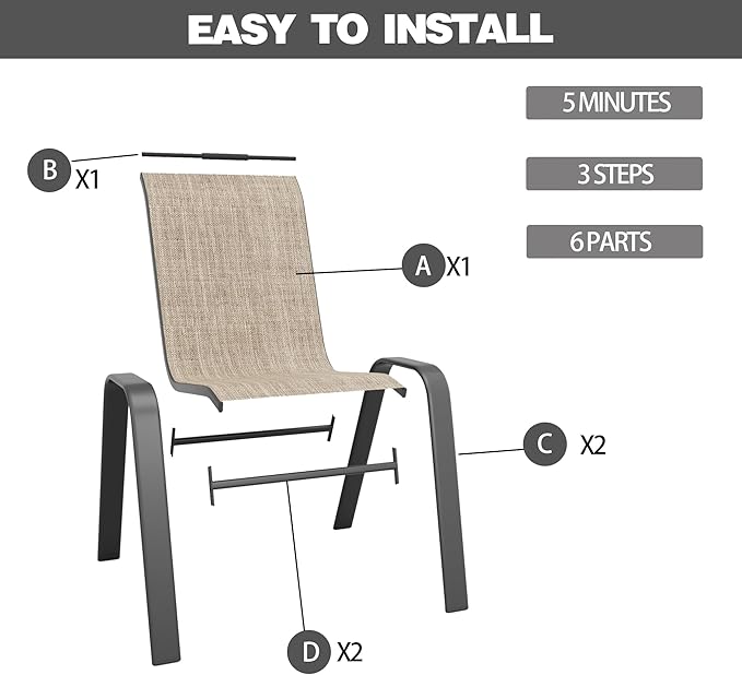 Patio Chairs Set of 8, Stackable Outdoor Dining Chairs for All Weather Textilene Fabric & Metal Frame, Outdoor Chairs Set for Backyard Deck Garden (Brown, Set of 8) - Image 2