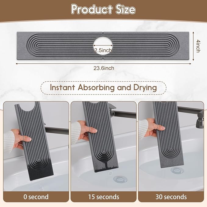 Faucet Mat for Kitchen Sink, Diatomite Quick Drying Tray, 15.8 Inch Kitchen - Image 2