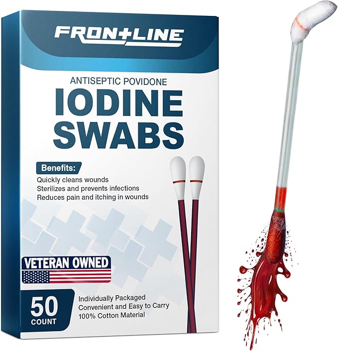 FrontLine Povidone Iodine Swabs, Antiseptic Swabsticks, Iodine Solution by FrontLine
