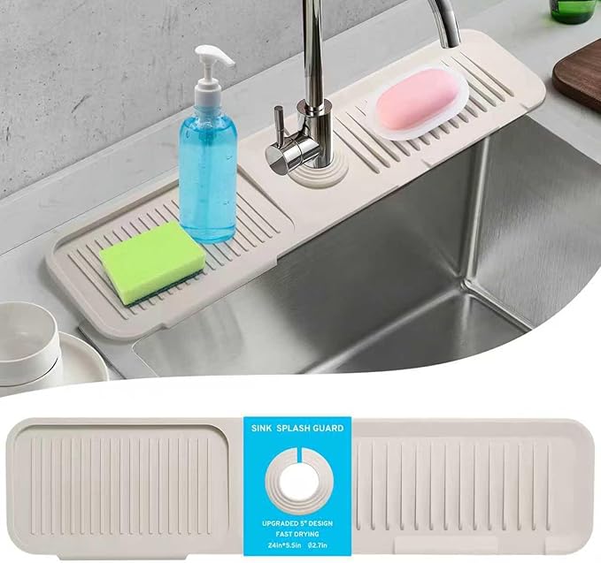 24" Longer Silicone Splash Guard, 5 Slope Design Faucet Water Catcher Mat by TUYOART