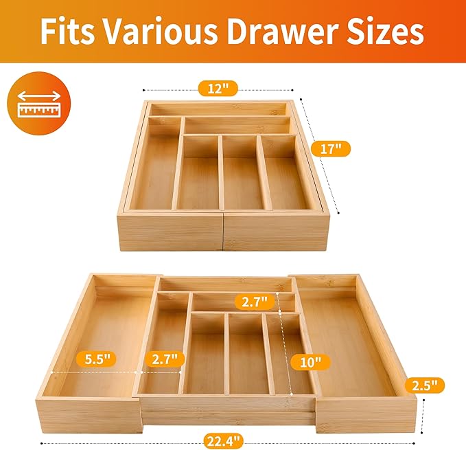Bamboo Expandable Drawer Organizer - Image 2