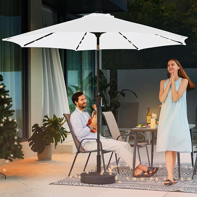 JEAREY 9FT Outdoor Patio Umbrella with Solar Lights, LED Lighted Pool Umbrella with Tilt and Crank, Outdoor Table Umbrellas for Deck, Yard & Market (Cream White) - Image 5