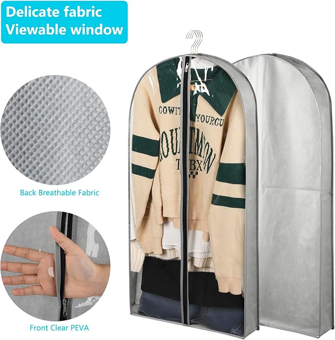 3 Pack 40" Garment Bags for Hanging Clothes Storage, Plastic Protector for Coat - Image 4