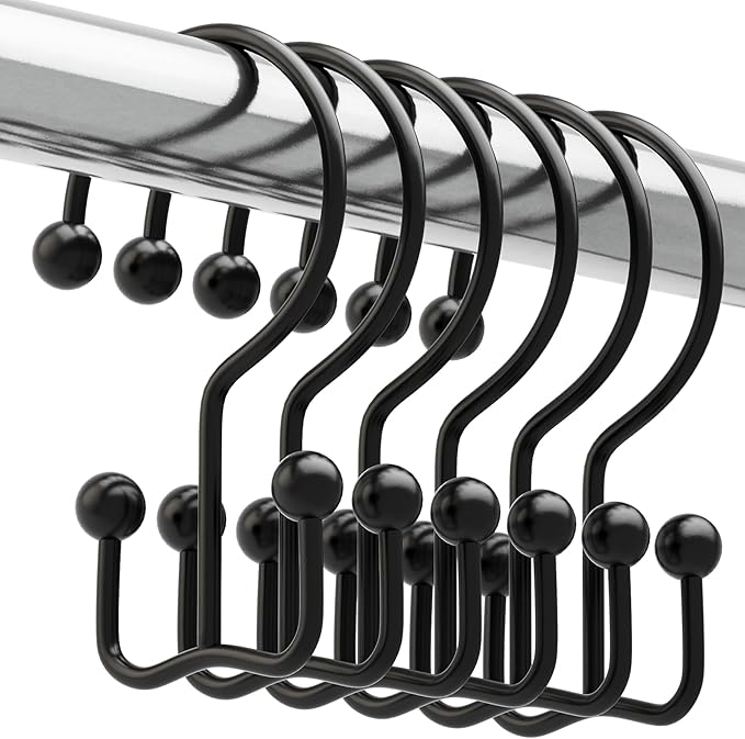 Titanker Shower Curtain Hooks Black, Minimalist Simple Double Glide Shower by Titanker