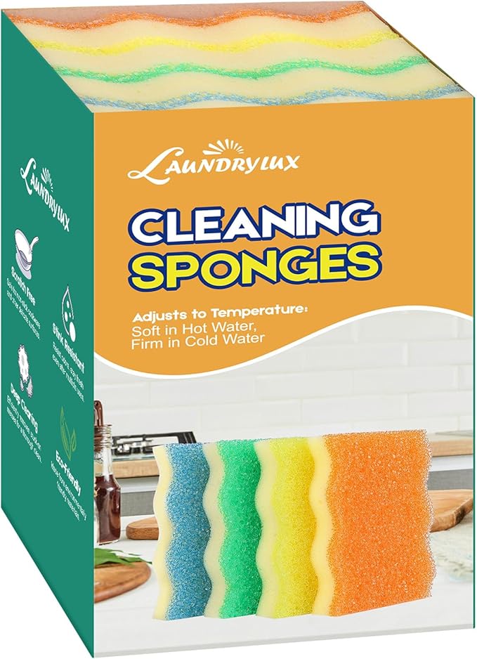 Scrub Sponge, 8 Pack Dual-Sided Temperature-Responsive Scrubber by LAUNDRYLUX