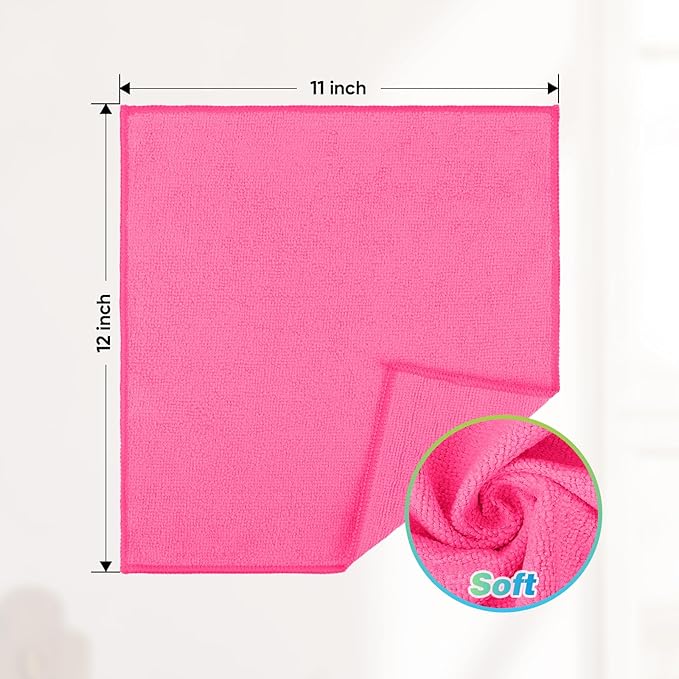 HOMEXCEL Pink Microfiber Cleaning Cloth, 24 Pack Absorbent Cleaning Rags - Image 2