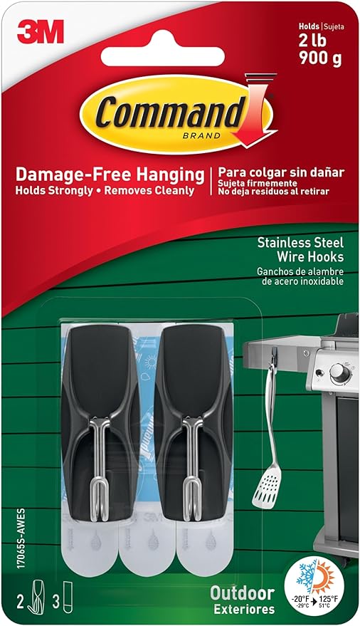 Command Outdoor Medium Black Wire Toggle Hooks, 2 Hooks and 3 Strips, by Command