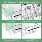 Small Dish Drainer Rack in Sink Adjustable, Expandable Stainless Steel Metal - Image 7