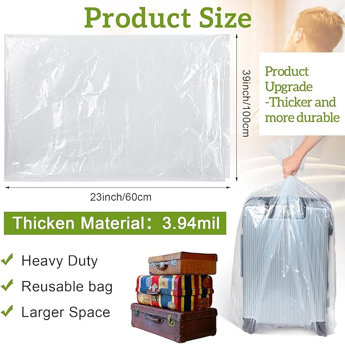 Fainne 10 Pack Extra Large Clear Plastic Storage Bags 23 x 39 Inch 2.75 Mils - Image 2