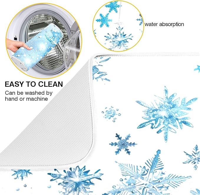 Winter Snowflake Blue Dish Drying Mat - Image 2