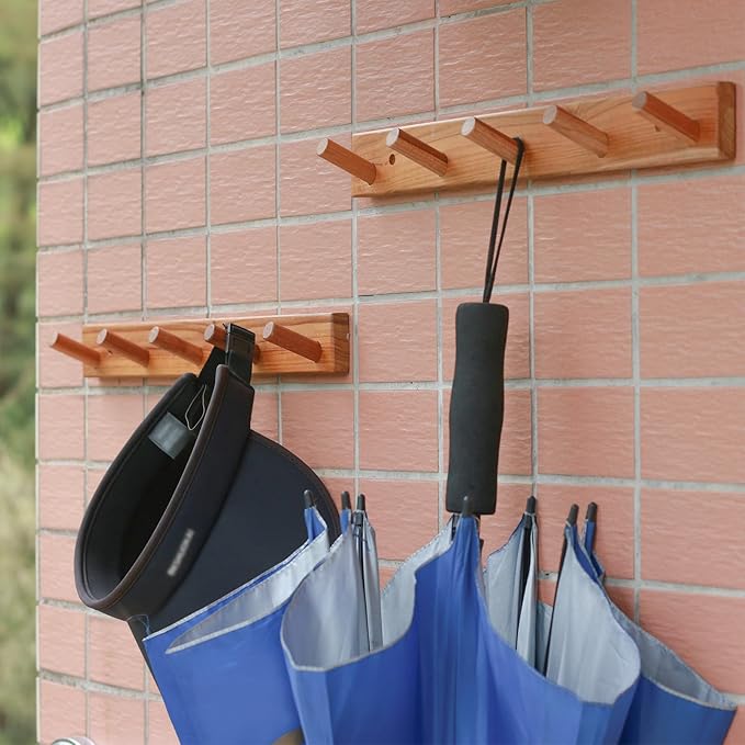 Natural Teak Wall-Mounted Coat Rack-Farmhouse Entryway Hooks - Image 4