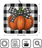 Fall Pumpkin Dish Drying Mat for Kitchen Counter Black White Buffalo Check - Image 2