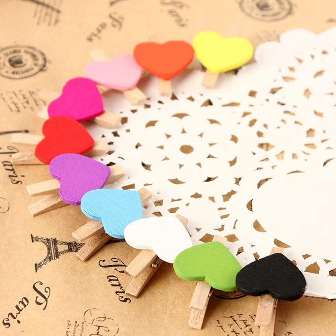 uxcell Card Photo Paper Love Heart Crafts Spring Pegs Mini Wooden Plastic Art - Image 7