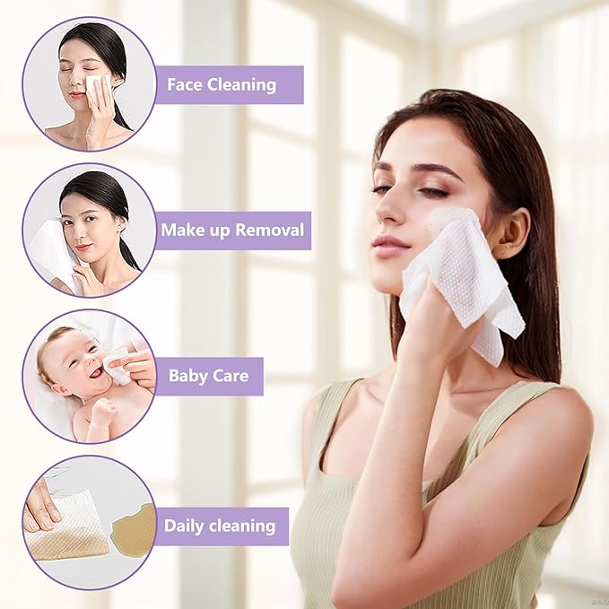 Disposable Face Towel 100 Count, Soft Cotton Face Towels, Dry Wipes Facial - Image 5