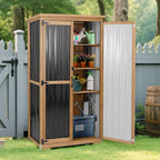 PetsCosset Outdoor Storage Cabinet, Wood & Metal Storage Shed with Weather-Resistant Roof, Removable Shelves, Lockable Doors, Outside Storage Tool Organizer for Garden, Patio, Backyard, Garage, Pool - Image 2