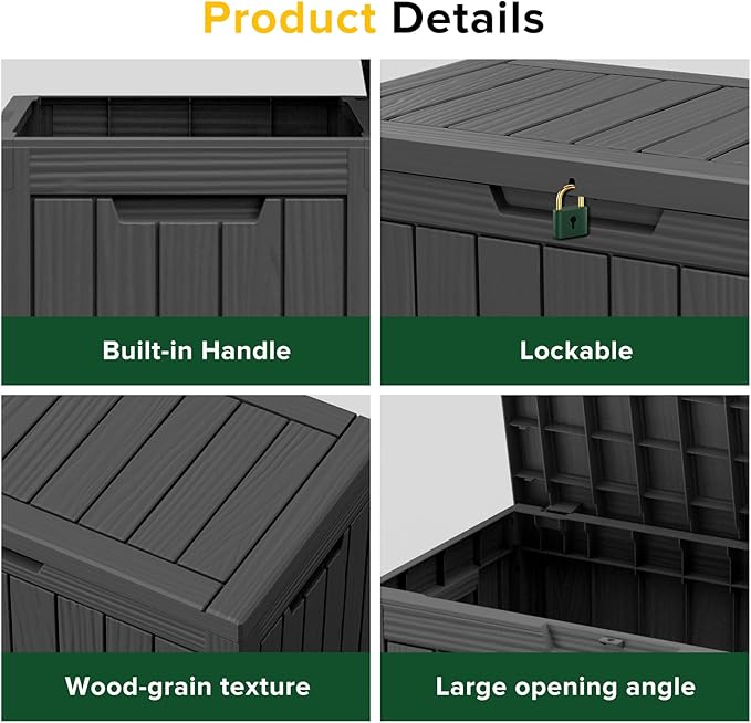 46 Gallon Outdoor Deck Box, Lockable Waterproof Outdoor Storage Boxes For Garden Tools,Indoor Cushions,Accessories Outside Storage Resin Weatherproof Container(Black) - Image 4