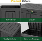 46 Gallon Outdoor Deck Box, Lockable Waterproof Outdoor Storage Boxes For Garden Tools,Indoor Cushions,Accessories Outside Storage Resin Weatherproof Container(Black) - Image 4